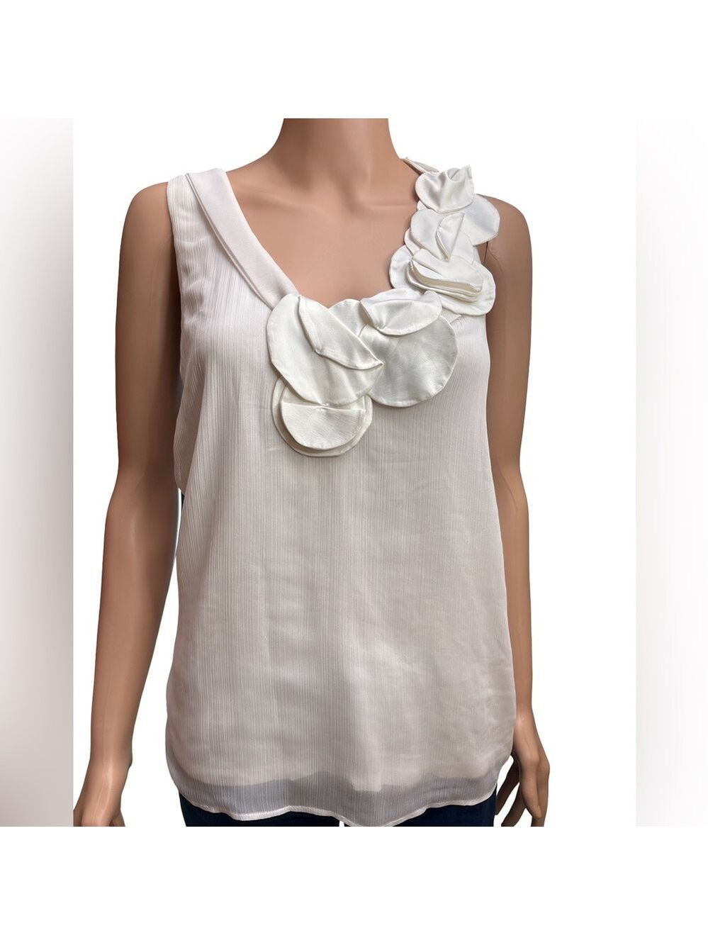 Stella Chic White Tank Top with Satin Floral Details Size 10
